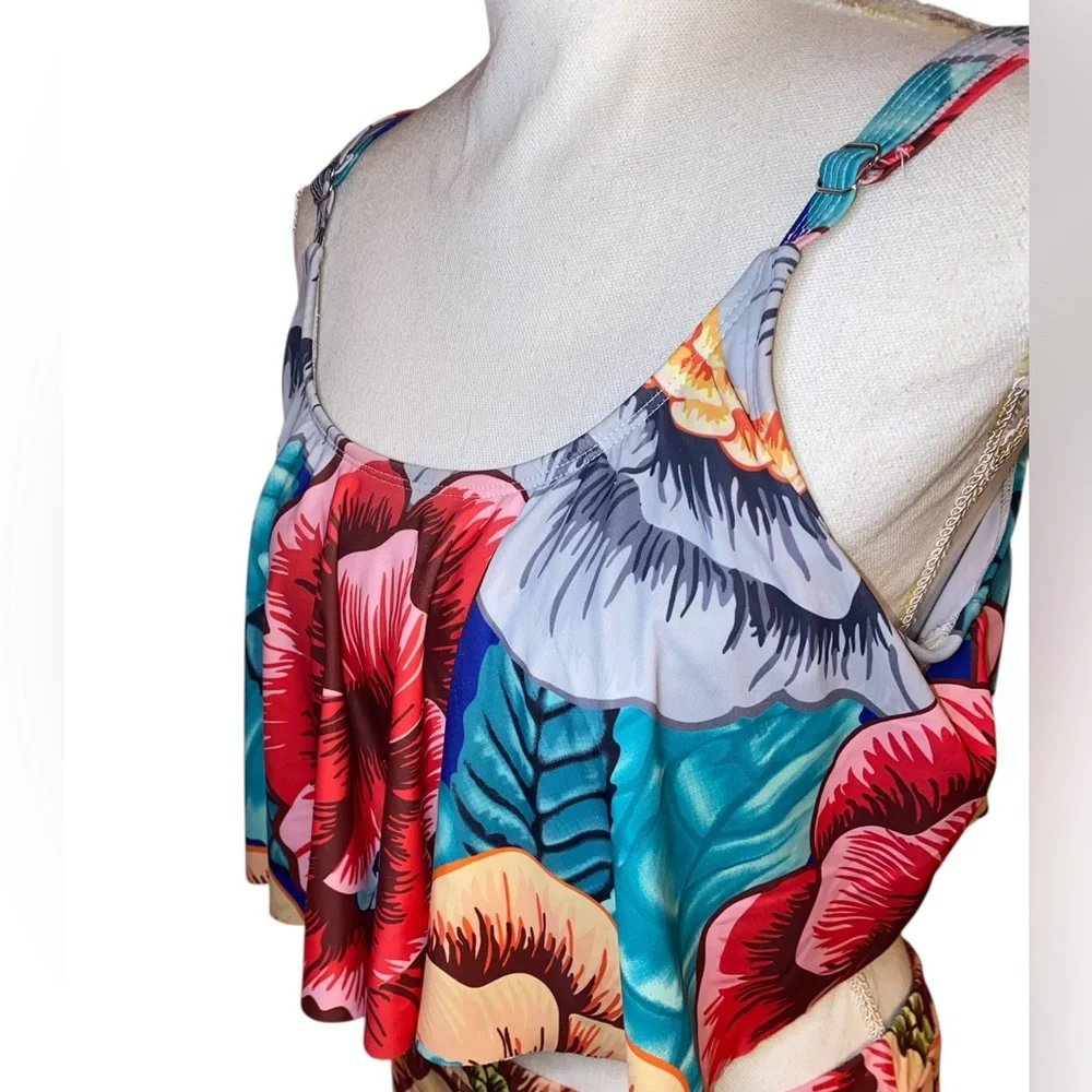 AVIDLOVE Two Piece Swimsuit Crop Top High Waist Bottoms Tropical Floral XL - Picture 2 of 4